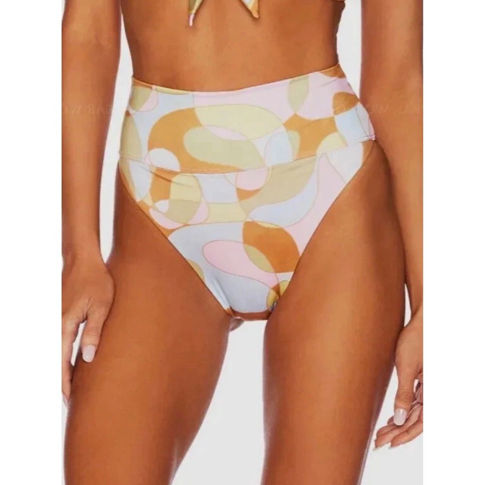 Beach Riot Wawa Bikini Bottom Women XL Pink Abstract NWT Retro High Waist Swim